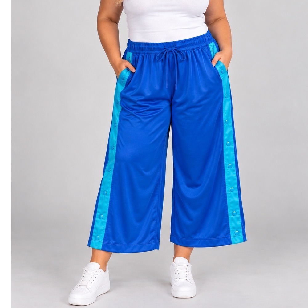 JoyLab Blue Satin Snap Side Wide Leg Track Pants XXL New with Tags Athleisure